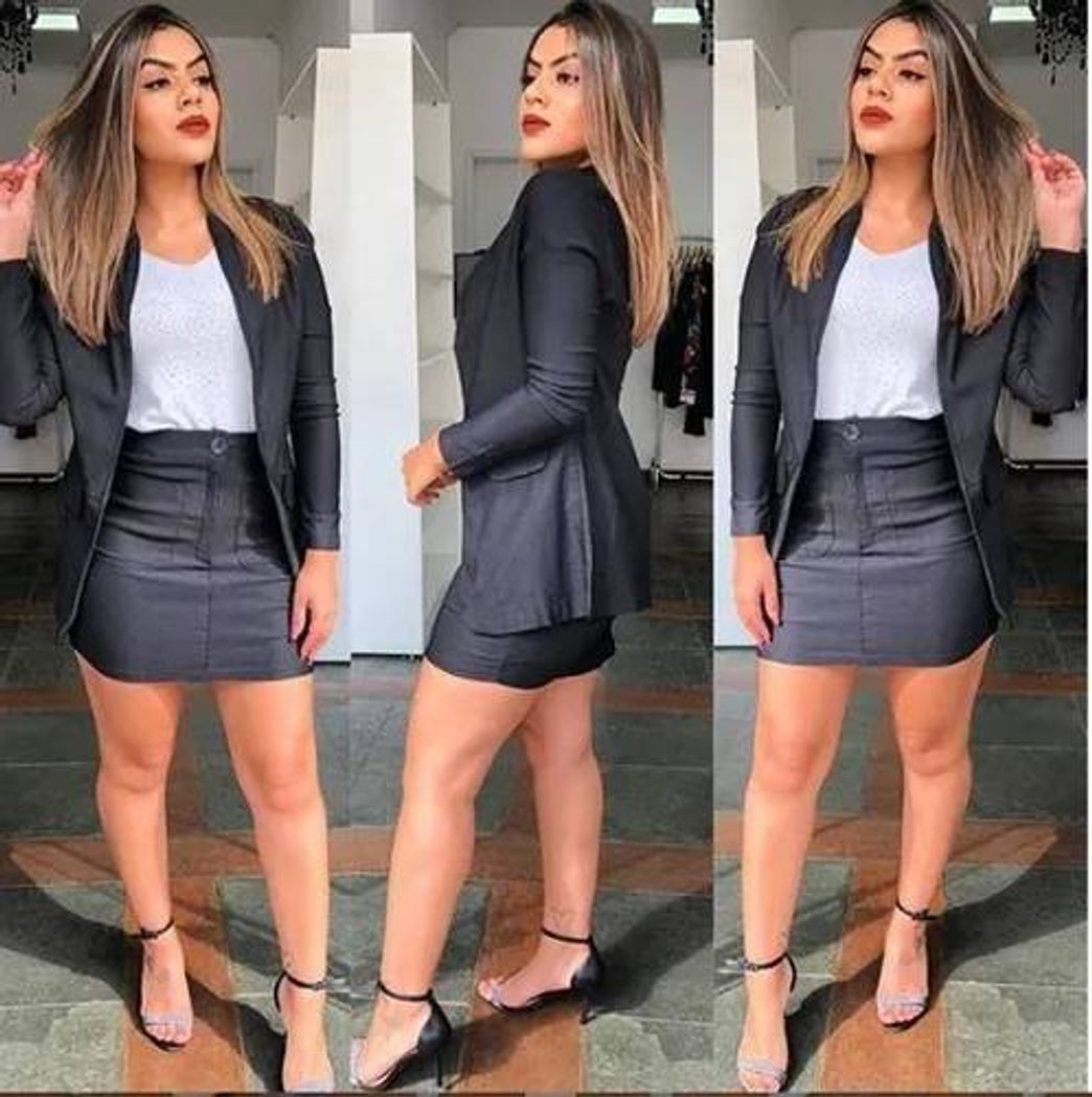 Fashion Blazer manga longa e mini saia