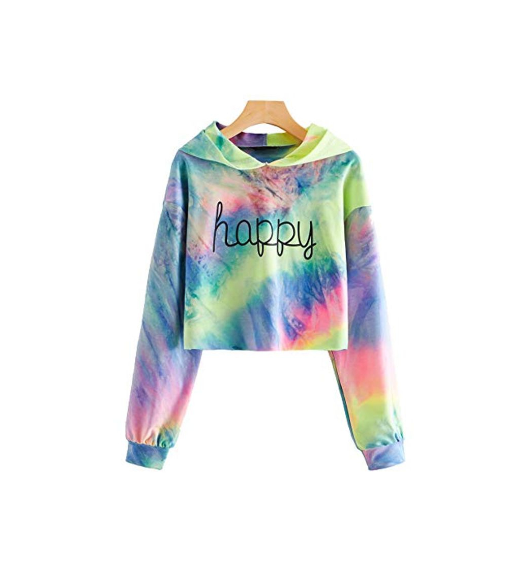 Moda DIDK Mujer Juveniles Chicas Cropped Sudadera con Capucha Tie Dye Manga Larga Sudaderas Cortas Sueter con Gorro Crop Top