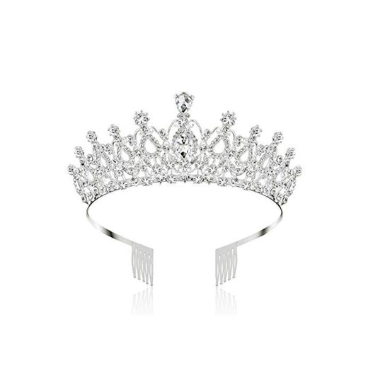 Makone Tiara Corona de Cristal con Diamantes de imitación Peine para Corona