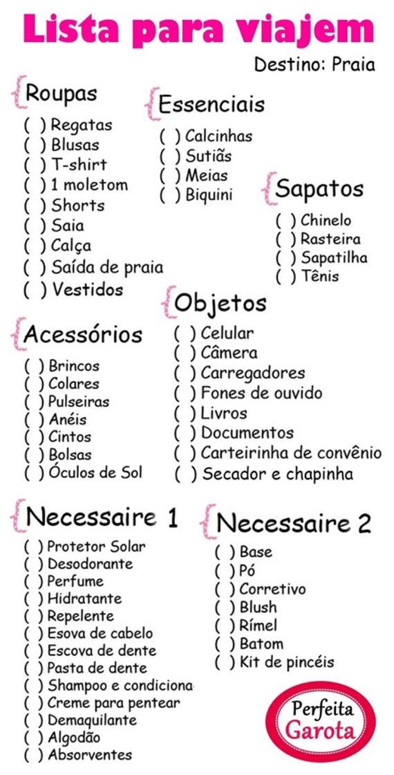 Fashion Checklist de viagem