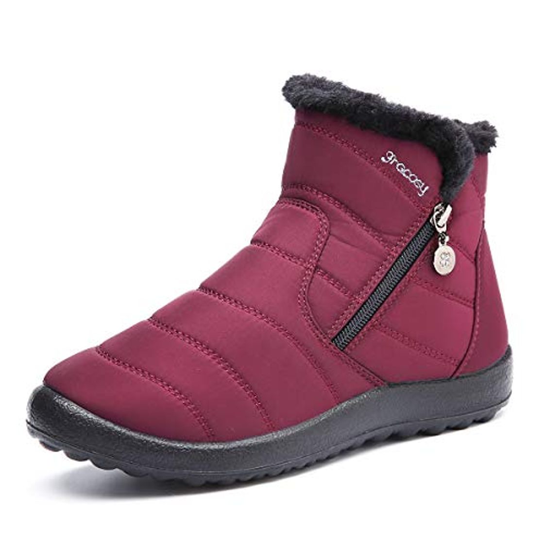 Social gracosy Botas de Mujer 2020 Otoño Invierno Goma Encaje Forro de Piel Punta Redonda Botas de Nieve Zapatos de Trabajo Formal Calzado Antideslizante Ligero Botines Que Caminan