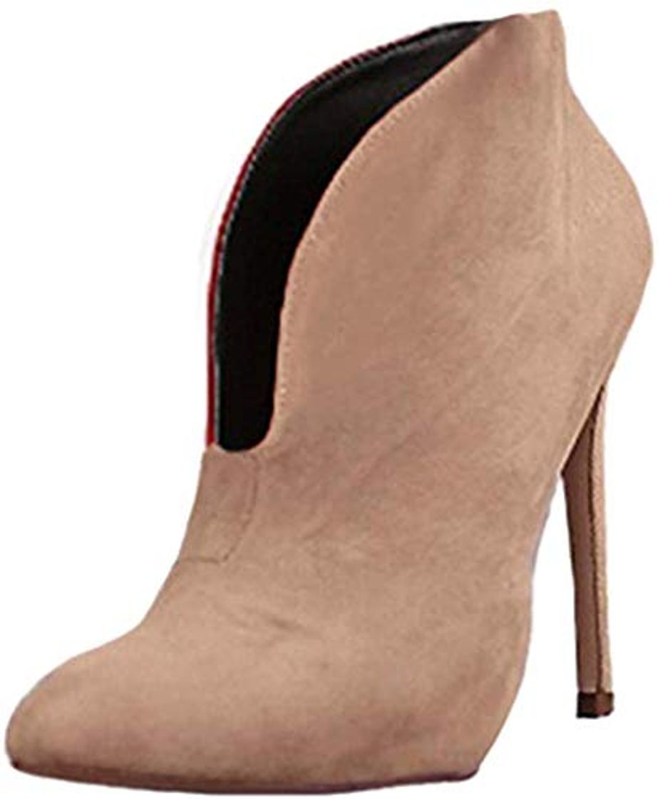 Social Minetom Mujeres Botas Sólido Gamuza Boots Moda Casual Zapatos Otoño Elegante Bootie Attractivo Tacón Alto 12 Cm Caqui EU 39