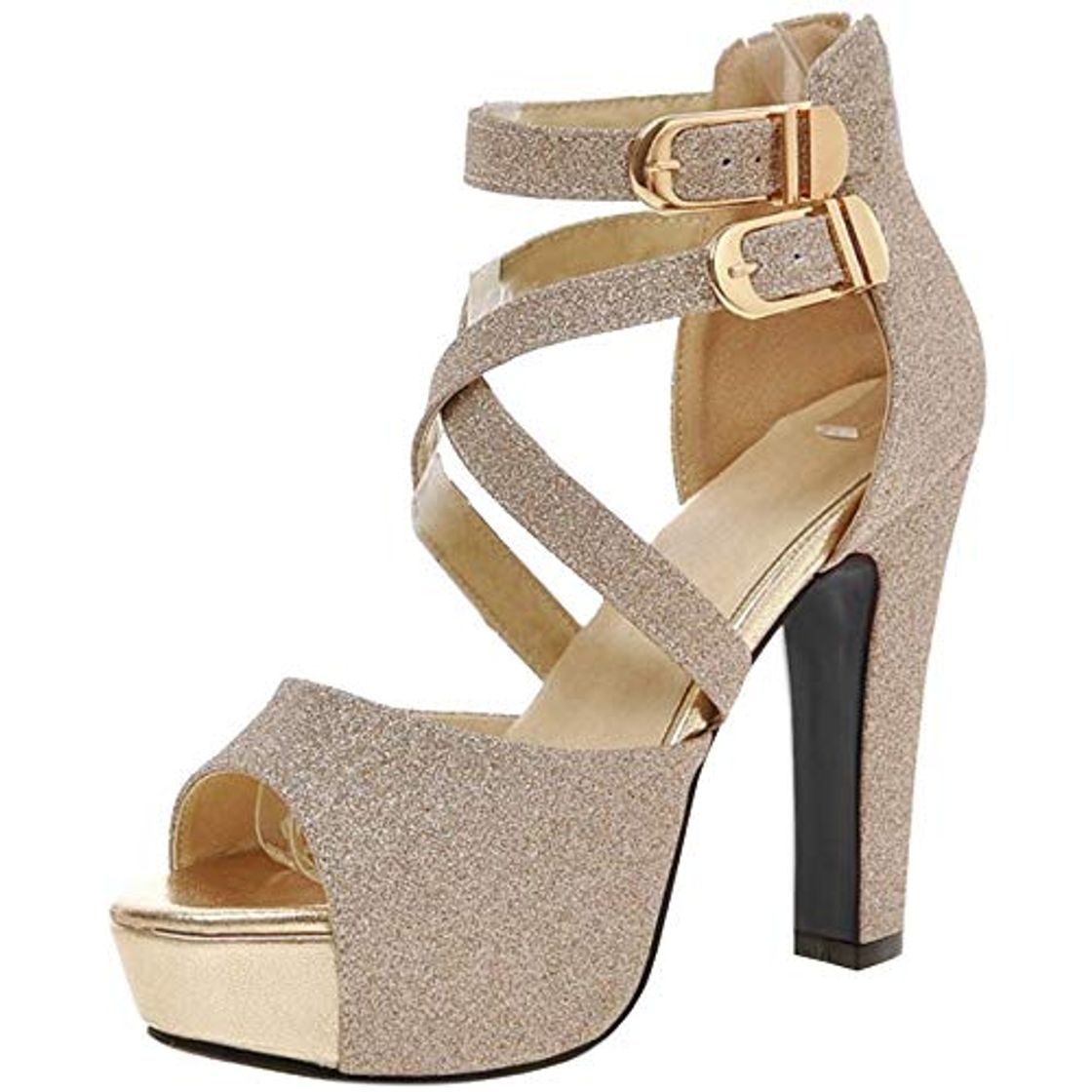 Social RAZAMAZA Mujer Moda Tacon Alto Sandalias Cruzado Fiesta Zapatos Gold Size 39 Asian