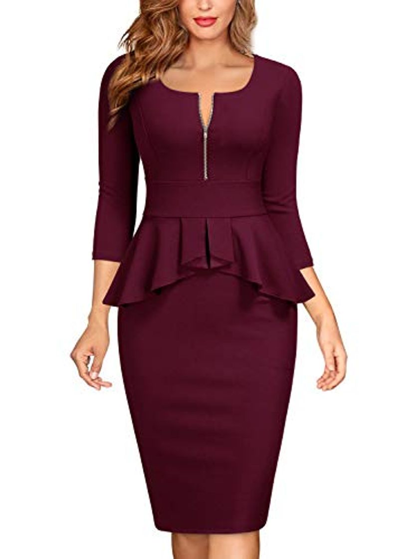Social Miusol Negocios Peplum Lápiz Vestido de Fiesta para Mujer Borgoña Medium
