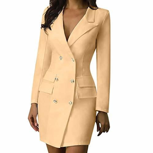 LUNULE Vestido Largo para Mujer Estilo Militar Double-Breasted Button Vestido Mujer Blazer