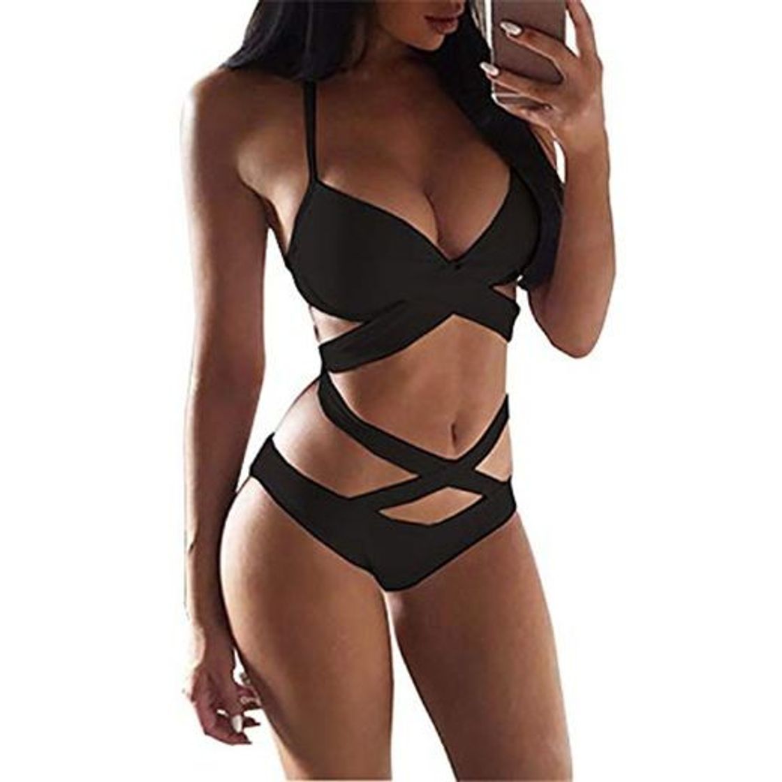 Social UPhitnis Bikinis Mujer Trajes de Baño Traje de Baño de Playa Sexy Beach Bikini Set Color Sólido