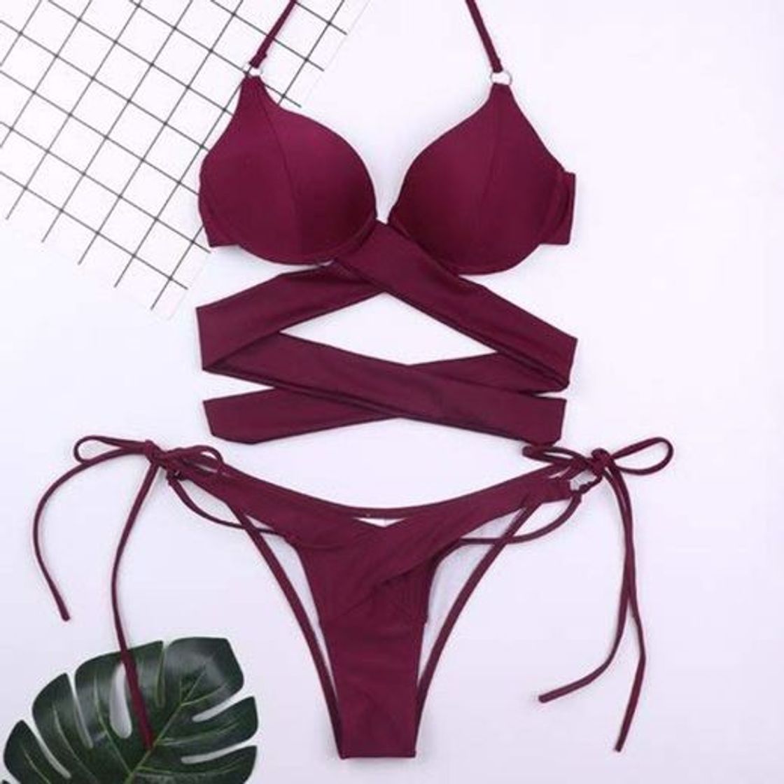 Social GUOZI Bikini Bikini de Color sólido Vendaje Cruzado Bikini Traje de baño de Las Mujeres llanta Copa Estéreo Duro Cerrar Traje de baño de Dos Piezas