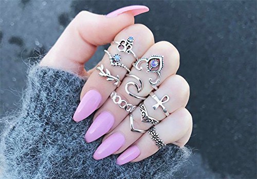 Moda Leisial 10piezas Conjunto de Anillos Midi Dedos Múltiples Aleación para Punk Pila