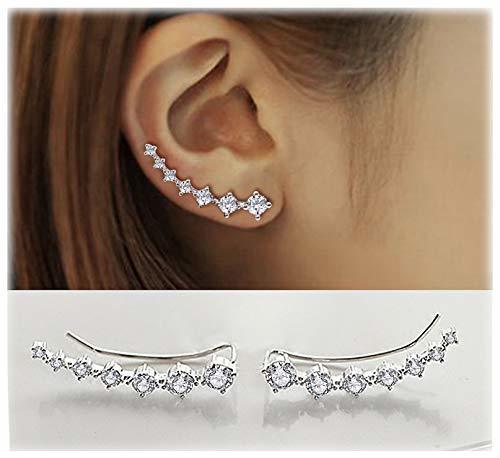 Social 7 Cristales Ear Cuffs Hoop Climber S925 Sterling Pendientes de plata Pendiente