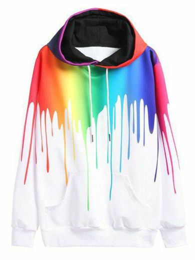 Multicolor Paint Drip Drawstring Hooded  Sweatshirt 