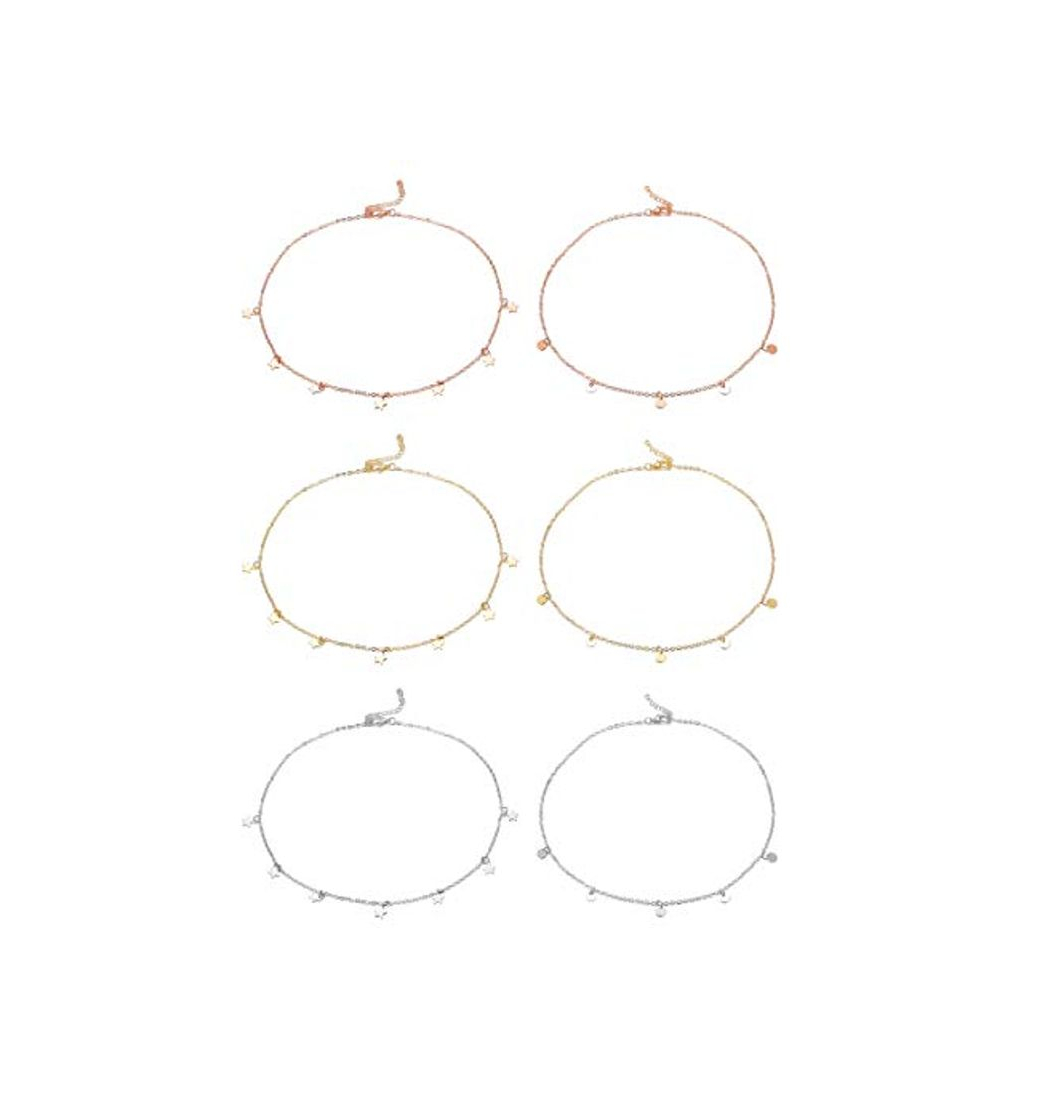 Social CASSIECA 6 Piezas Collares para Mujeres Niñas Collar Delicado con Colgantes de Pequeña Estrella Moneda Cadena de Clavícula Collar Regalo