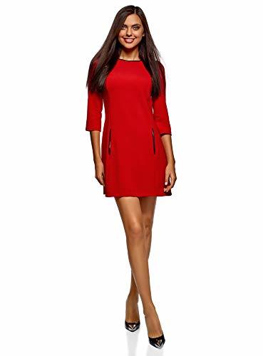 Product oodji Ultra Mujer Vestido de Tejido Grueso con Acabado de Piel Sintética,