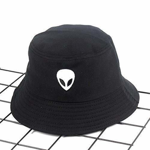 Unisex Black White Solid Embroidered Alien Foldable Bucket Hat Beach Sun Party