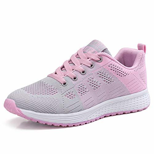 Lugar Zapatillas de Deportivos de Running para Mujer Gimnasia Ligero Sneakers Rosa 35