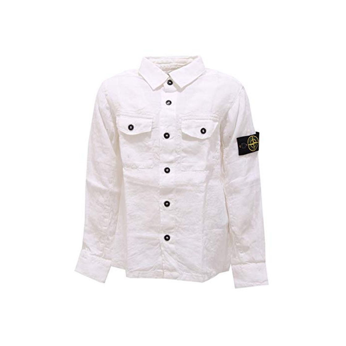 Fashion Stone Island 3419Z Camicia Bimbo Boy Junior Linen White Shirt Long Sleeve [10 Years]