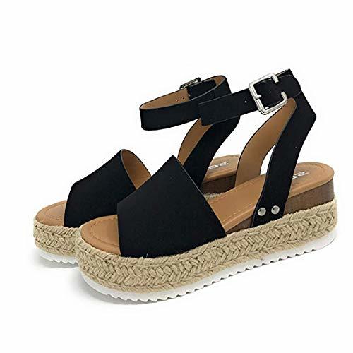 Product Sandalias Mujer Verano 2020 cáñamo Fondo Grueso Sandalias Punta Abierta Cuero Fondo