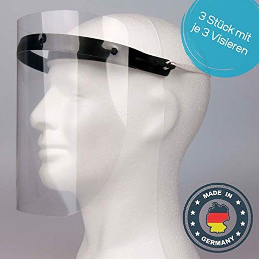 Protector facial de plástico – 3 soportes con 3 protectores de recambio cada uno – Máscara de protección facial – Prime