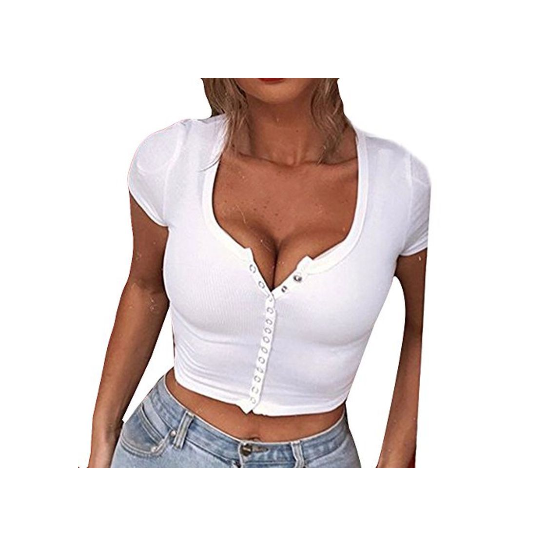 Product Ropa Camisetas Mujer, Camisas Mujer Verano Elegantes Sexy Escote en V Casual