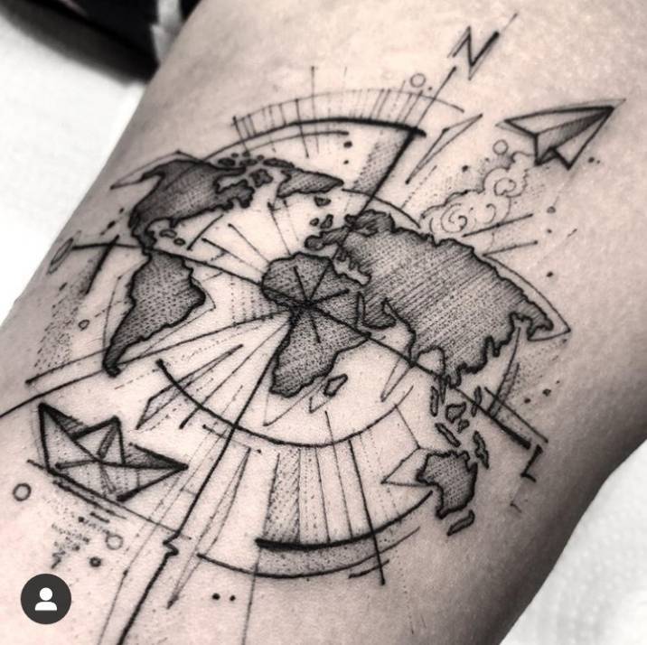 Moda Mapa mundi,em forma se tattoo🌍