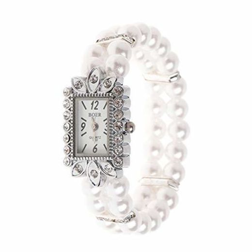 siwetg - Reloj de Pulsera para Mujer con Perlas y Brillantes de
