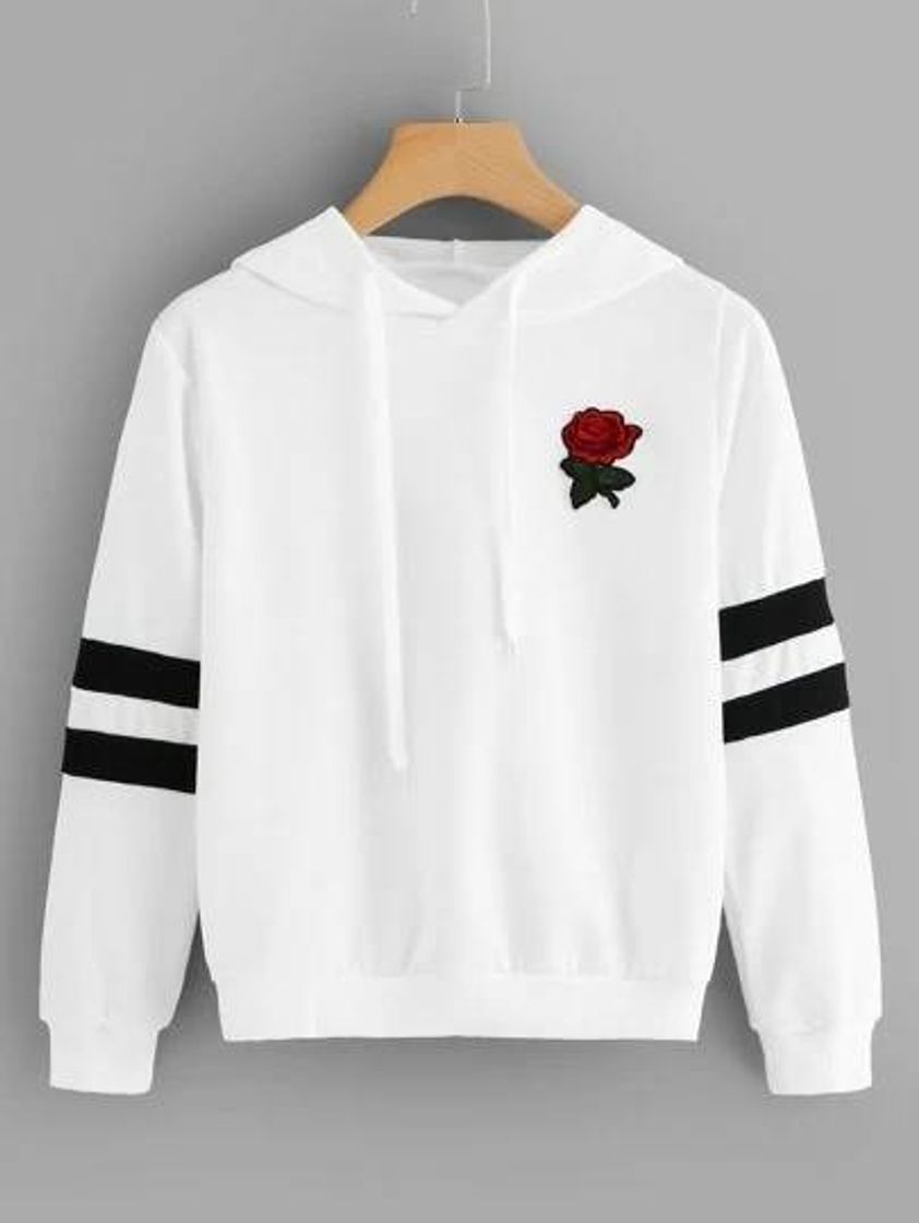 Social MOLETOM COM CAPUZ E ROSA BORDADA