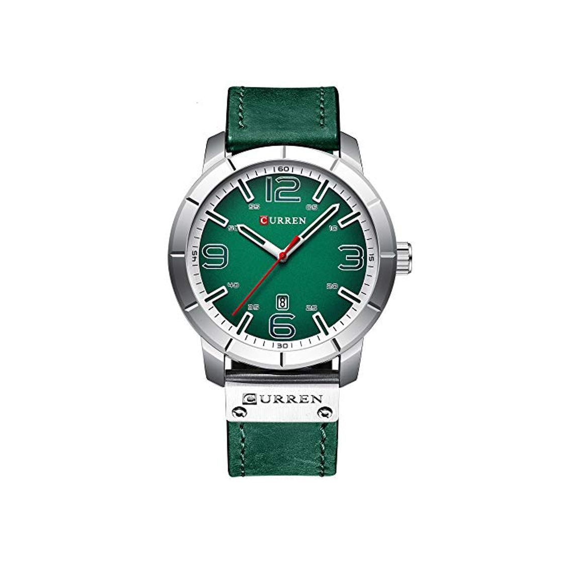 Fashion Curren Reloj de pulsera masculino grande esfera digital correa de cuero reloj de cuarzo casual verde 8327