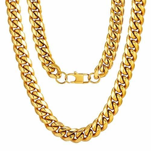 Cadena Collarín Acero Inoxidable Curb Cuban Chain Cadena Europa Dorado 14mm Anchura