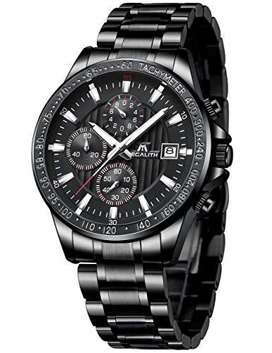 Products Relojes de Hombre Reloje Grandes de Pulsera Military Negro Cronógrafo Impermeable Acero