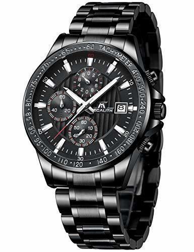 Relojes de Hombre Reloje Grandes de Pulsera Military Negro Cronógrafo Impermeable Acero