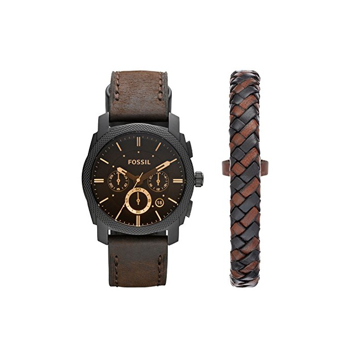 Social Fossil Reloj Cronógrafo para Hombre de Cuarzo con Correa en Cuero FS5251SET