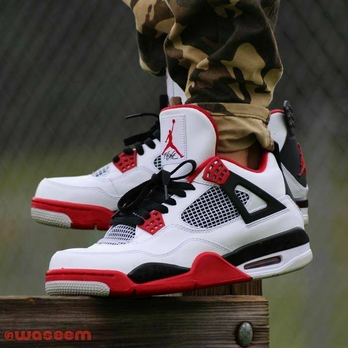 Social Air Jordan 4 White, Black and Red