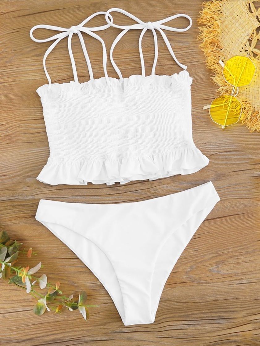 Fashion Bikini blanco top fruncido