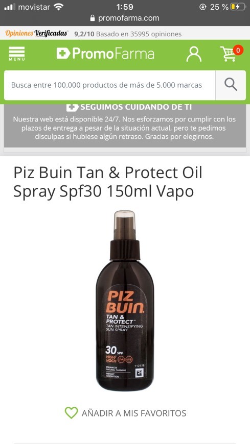 Producto Piz Buin Tan & Protect Oil Spray Spf30 150ml Vapo