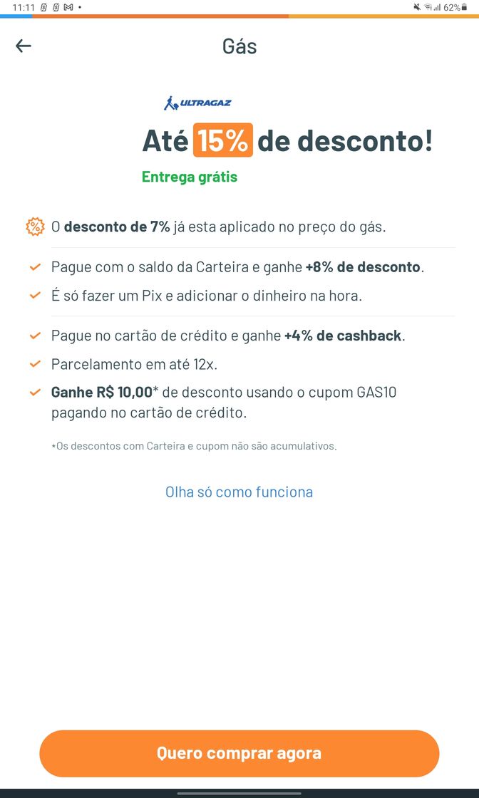 Moda Desconto 15% off no gás! 