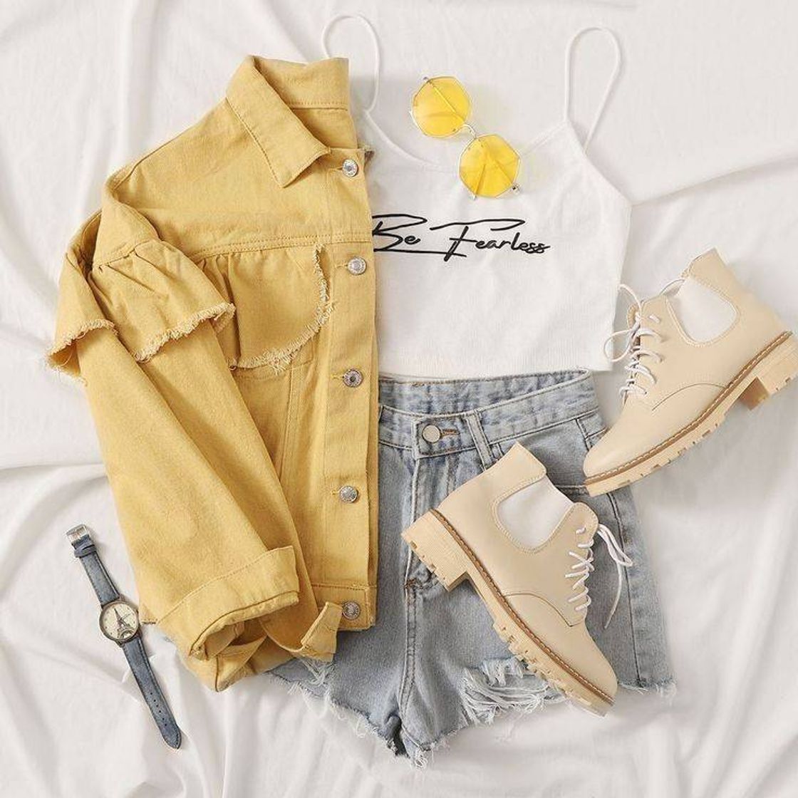 Moda Yellow wash ruffle trim denim jacket