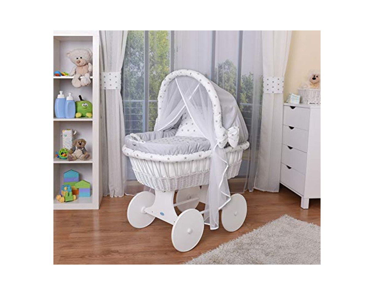 WALDIN Cuna Moisés, carretilla portabebés XXL, 44 colores a elegir,Madera