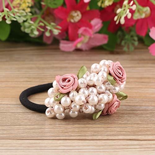 EIUTEH Moda Mujer Scrunchies Flor con Cuentas Diadema de Perlas Caucho Elástico