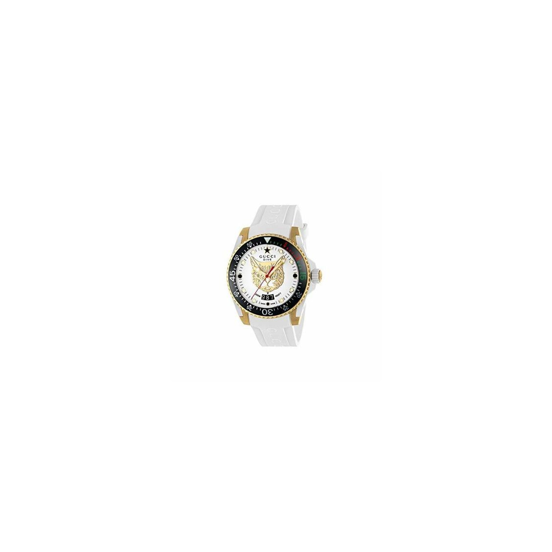 Fashion Gucci Reloj de Buceo cauuciu Carcasa Blanca con pvd con Oro Amarillo