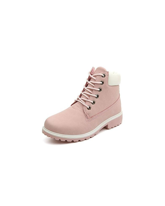 Moda Minetom Mujer Retro Otoño Invierno Botines Calentar Botas De Nieve Anti-deslizante Lazada Zapatos Botas de Trabajo Pink EU 39