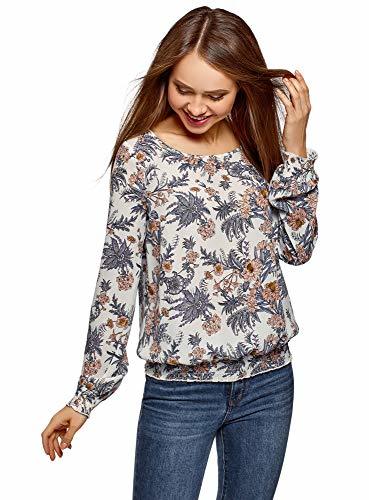 Product oodji Collection Mujer Blusa de Tejido Fluido con Cuello Redondo, Blanco, ES