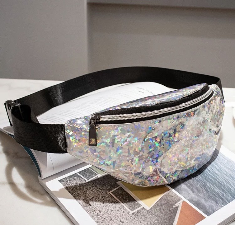 Fashion Lantejoulas holográfica fanny pack feminino 😍