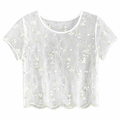 Products ZAFUL Top Bordado Floral Transparente Top Corto Fino para Mujer