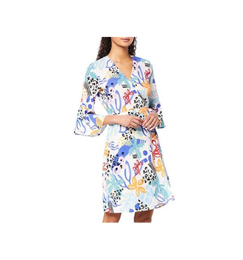 Marca Amazon - find. Vestido Corto Cruzado de Flores Mujer, Multicolor