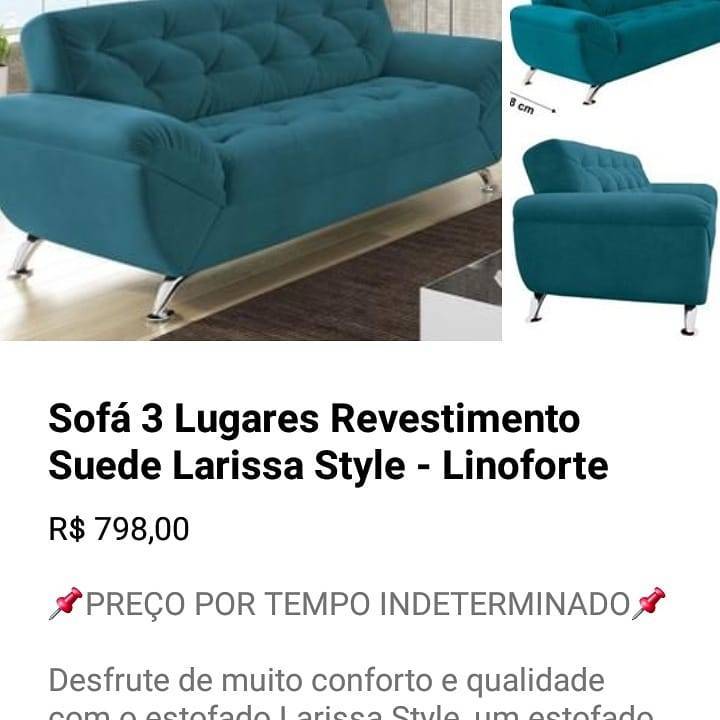 Product Sofá 3 Lugares Revestimento Suede Larissa Style