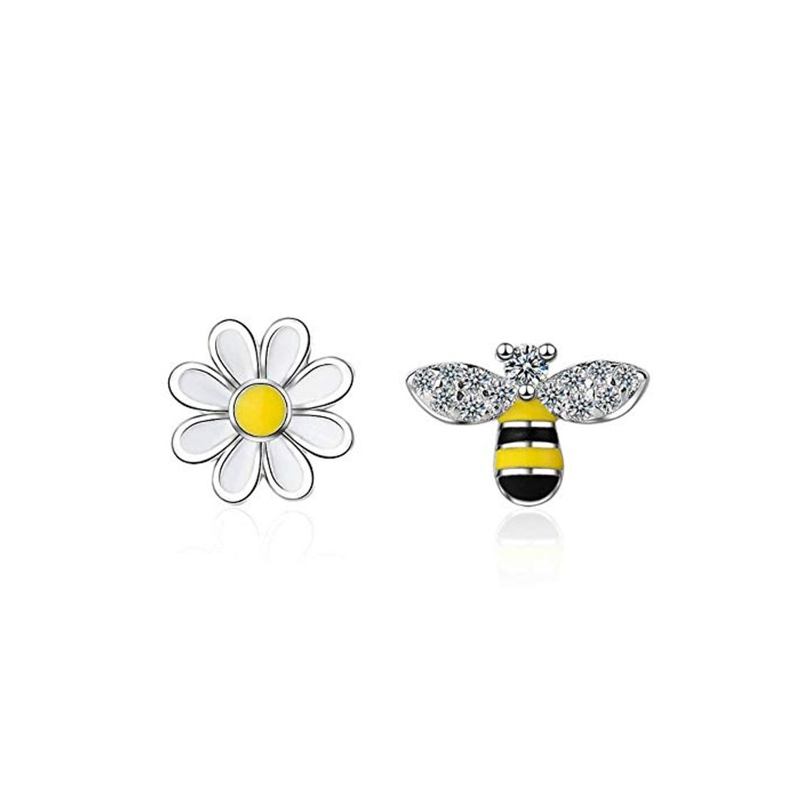 Product Pendientes de botón de circonita de abeja asimétrica encantadora flor de oreja