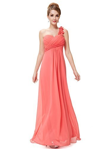 Ever-Pretty Vestido de Gala Un Hombro Gasa Corte Imperio sin Mangas A-línea