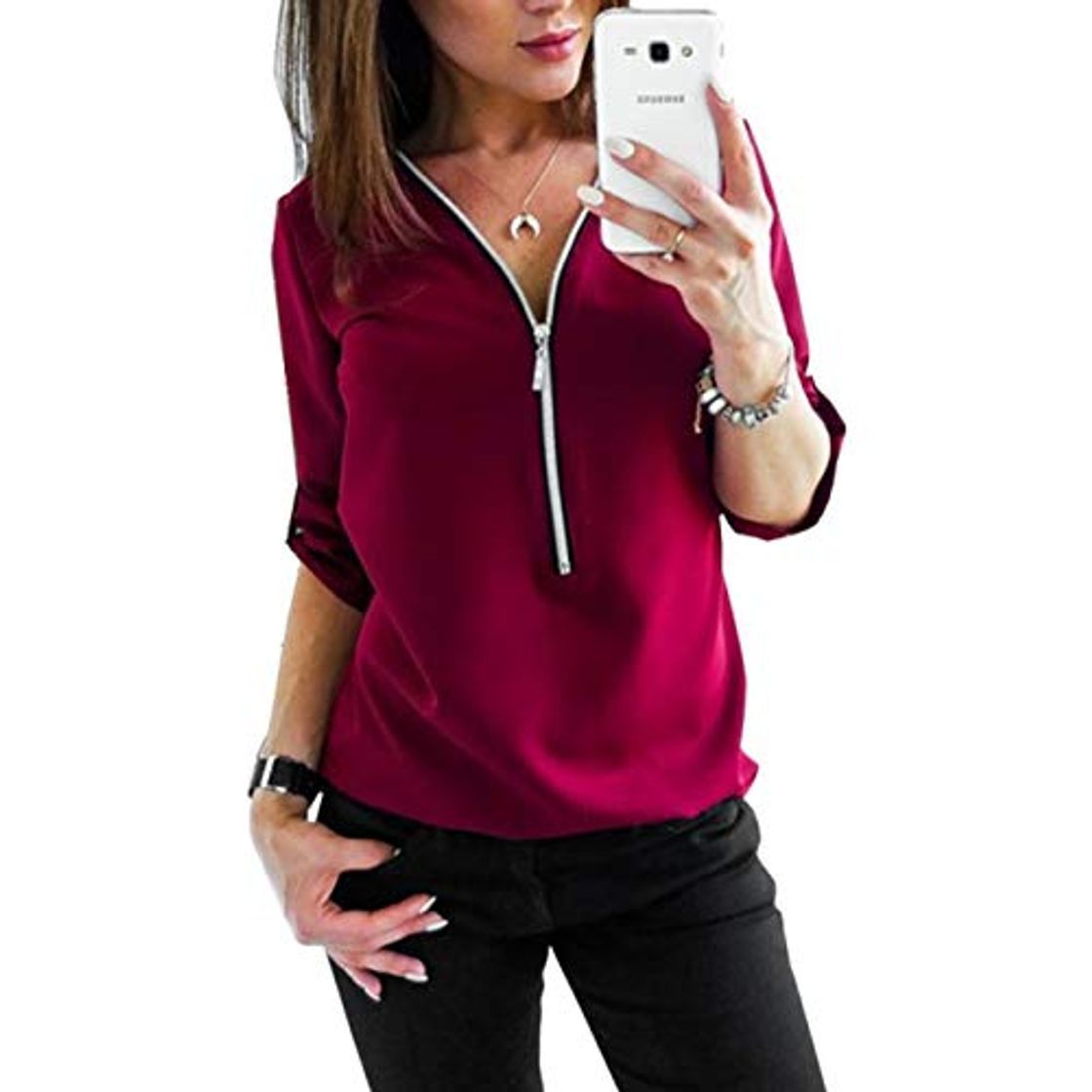 Productos Camisa de Blusa para Mujer Media Manga Tops Camisa Elegante Camiseta con