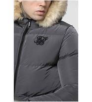 Fashion Chaqueta gorda gris con plumas de siksilk