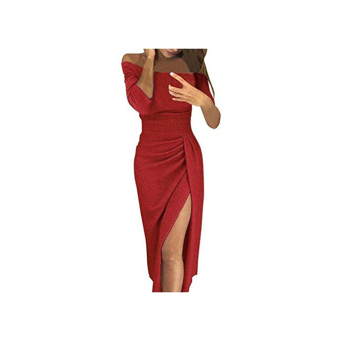 Social Damas Moda Bolso Cadera Cuello Abierto Vestido Brillante Vestido de Cristal Vestido