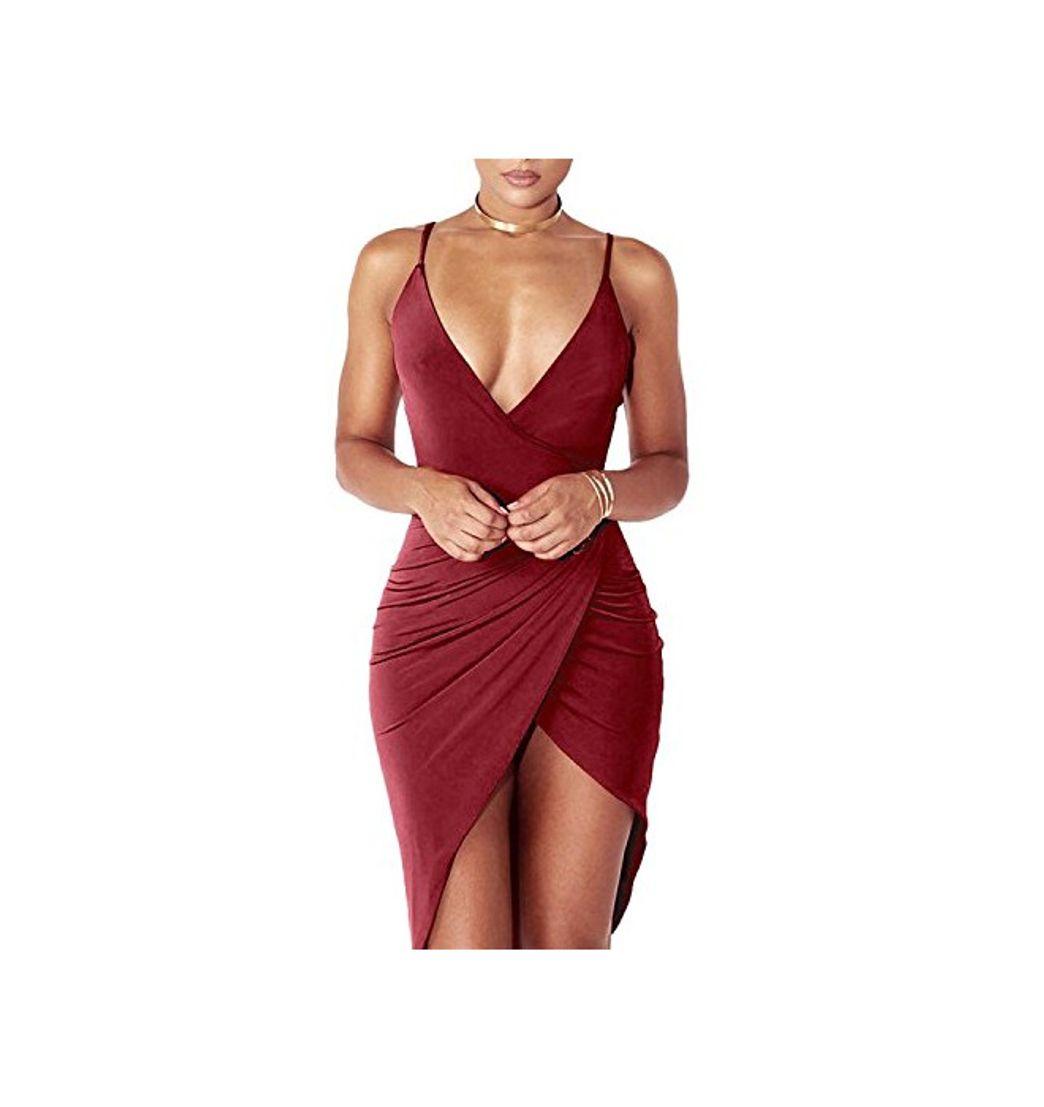 Social DRESHOW Women's Sexy Deep V Neck Sleeveless Spaghetti Strap Bodycon Wrap Dress